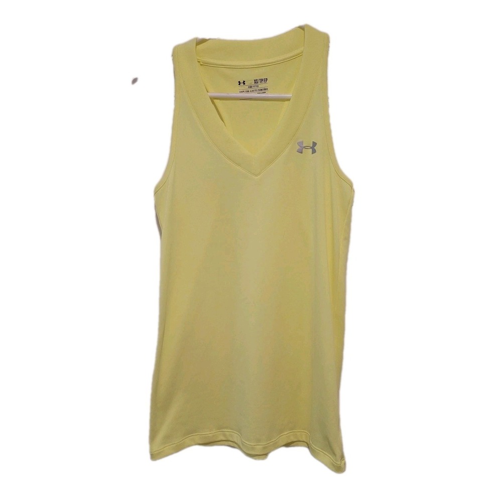 Under Armour Women's XS Semi Fitted Tank Top Bright Green V-neck Athletic Sports